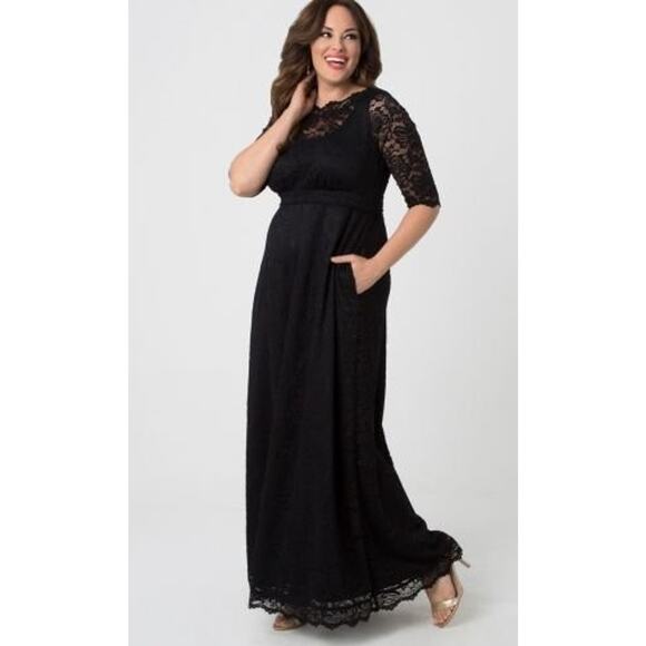 Kiyonna Maxi 1X Leona Lace Formal MOB Gown Pockets Lined Elegant Slimming Gala - Picture 1 of 13
